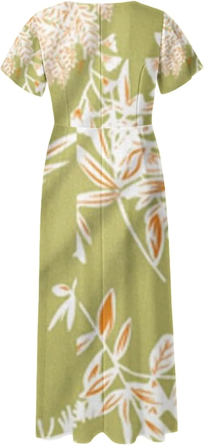 Floral Maxi Dresses for Women 2025 Summer Casual Ruffle Sleeve V Neck Chiffon Dress Flowy Swing Boho Beach Sundresses