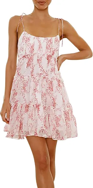 Floral Sundresses for Women 2025 Chiffon Spaghetti Strap Mini Babydoll Dress Casual Summer Tiered Ruffle Dress