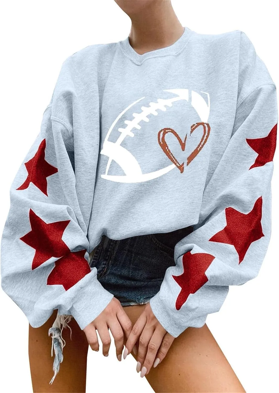 Game Day Sweatshirts for Women Trendy Long Sleeve Oversized Pullover Fashion Football Star Tops Winter Comfort Clothes