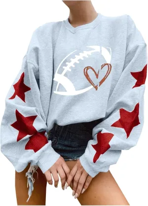 Game Day Sweatshirts for Women Trendy Long Sleeve Oversized Pullover Fashion Football Star Tops Winter Comfort Clothes