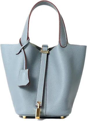 Genuine Leather Handbag Lock Design Bucket Bag Vegetable Basket Fashionable Versatile Shoulder Bag Birthday Gift
