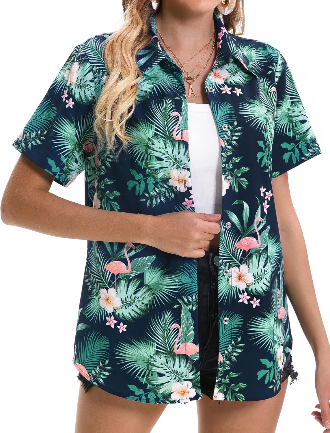 Hawaiian Shirts for Women Tropical Shirt Summer Beach Hawaii Button Down Short Sleeve Blouses Floral Tops Hawaii Outfits 2025