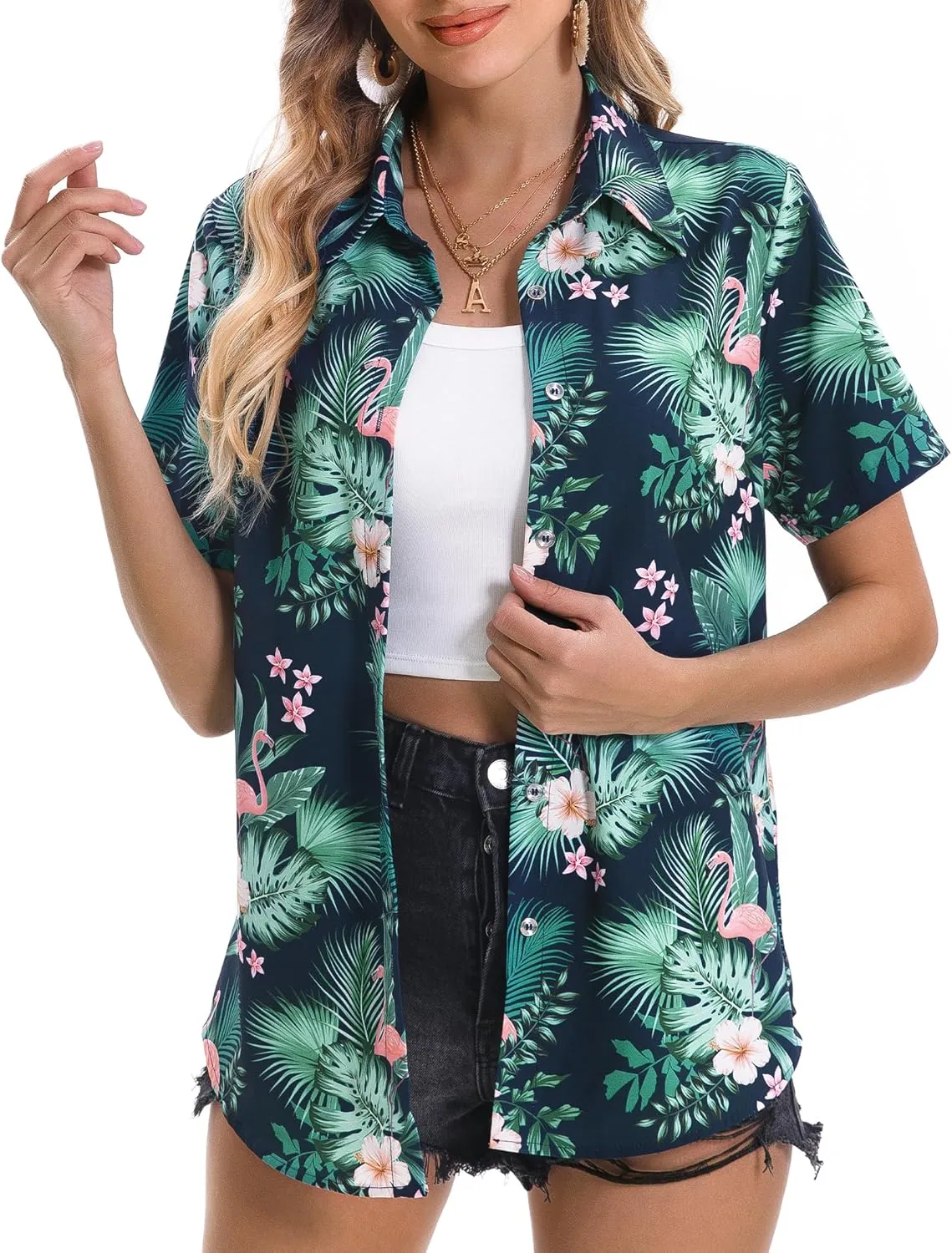 Hawaiian Shirts for Women Tropical Shirt Summer Beach Hawaii Button Down Short Sleeve Blouses Floral Tops Hawaii Outfits 2025