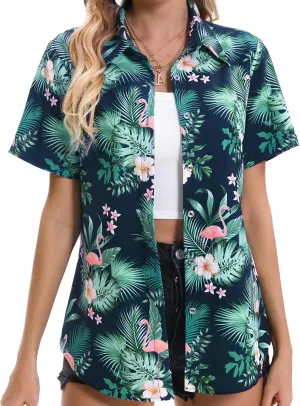 Hawaiian Shirts for Women Tropical Shirt Summer Beach Hawaii Button Down Short Sleeve Blouses Floral Tops Hawaii Outfits 2025