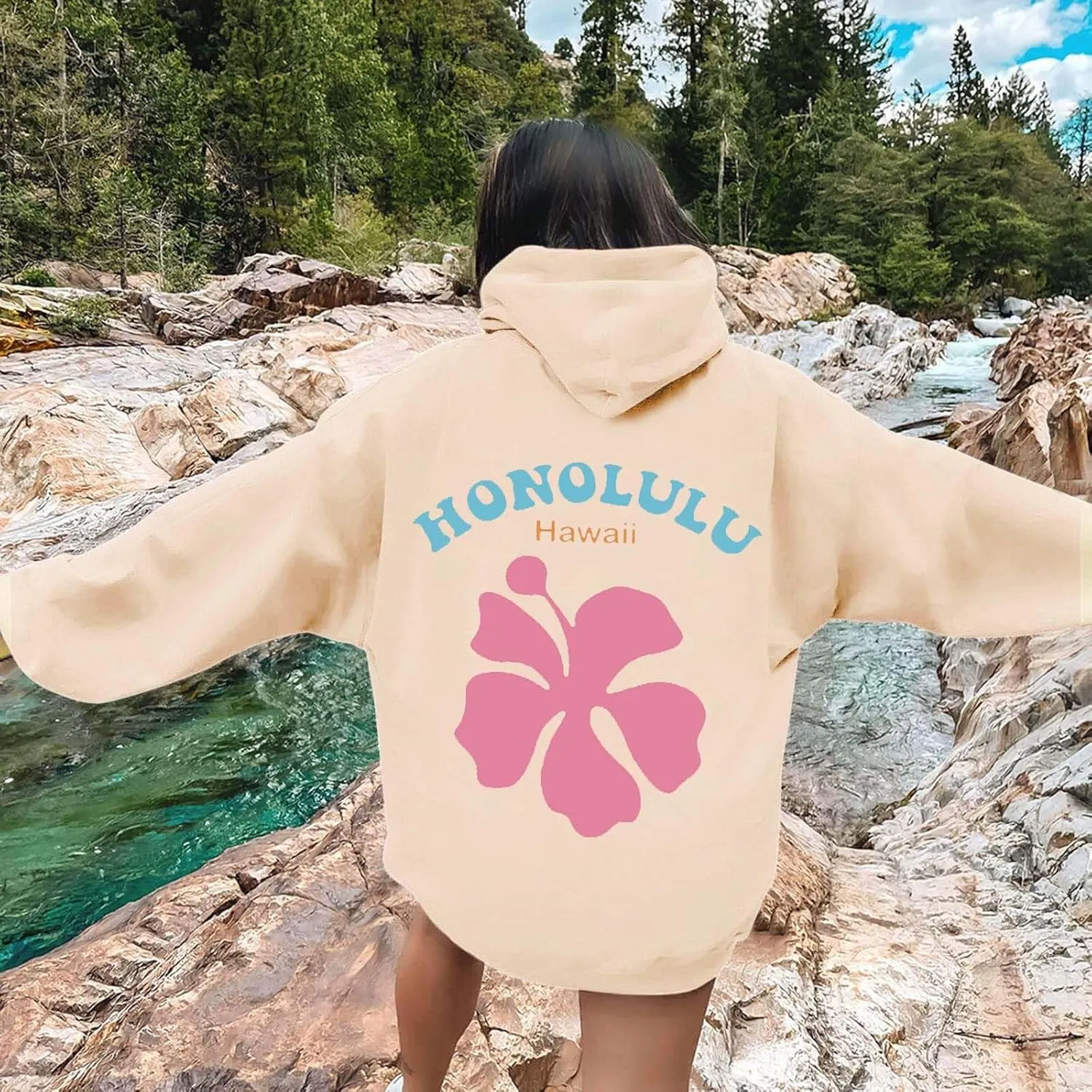 Hoodies Sweatshirt for Women Graphic Trendy Cute Y2K Clothes Girls Pullover Oversized Pink Palm Puff Preppy Hoodies