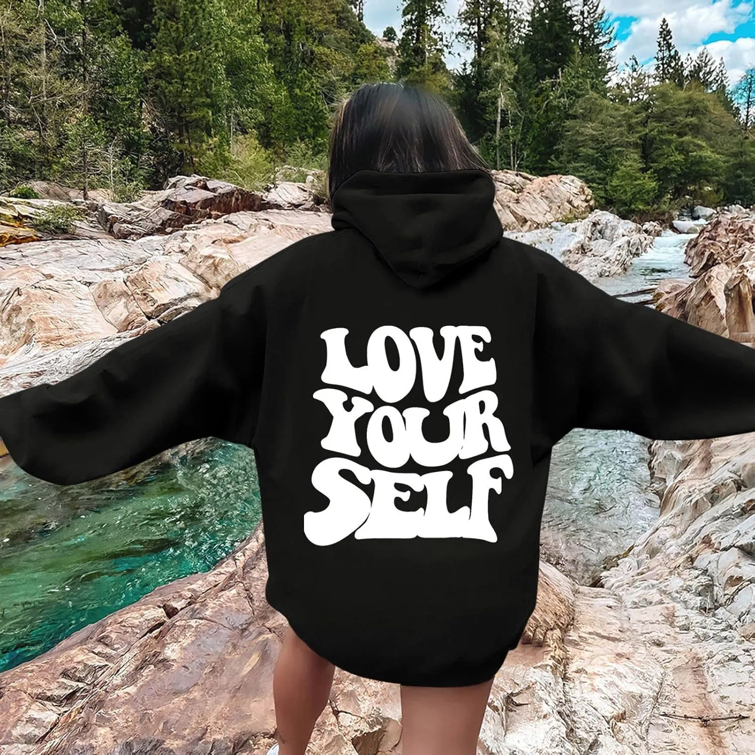 Jesus Loves You Christian Hoodies Women's Letter Graphic Casual Long Sleeve Drawstring Y2k Hoodie Fall Winter Sweatshirt