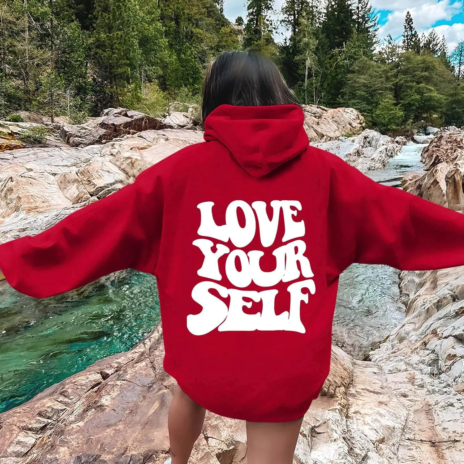 Jesus Loves You Christian Hoodies Women's Letter Graphic Casual Long Sleeve Drawstring Y2k Hoodie Fall Winter Sweatshirt