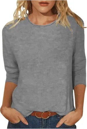 jovati Summer 3/4 Sleeve Tops For Women 2024 Crewneck Basic Blouses Casual Loose Fit Pullover Cute Going Out Shirts