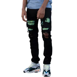 KDNK SKINNY JEANS GREEN RHINESTONES