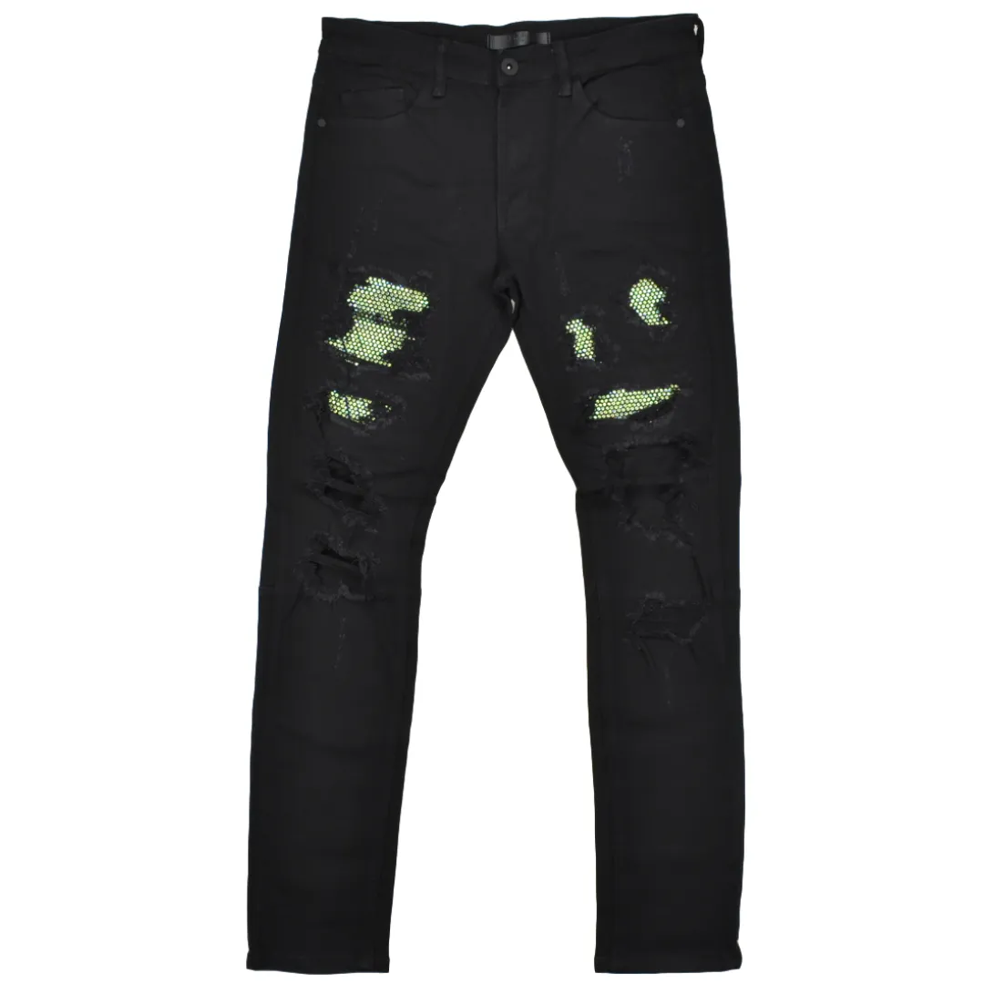 KDNK SKINNY JEANS GREEN RHINESTONES