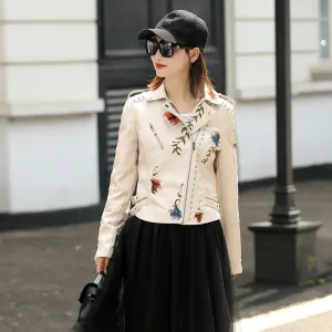 Leather Jackets  Women Faux  Embroidery Motorcycle Black Punk
