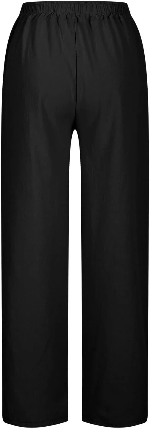 Linen Pants for Women 2025 Trendy Summer High Waist Elastic Lounge Pant Loose Fit Soft Lightweight Beach Trousers