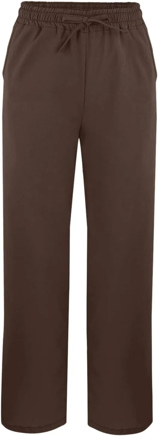 Linen Pants for Women 2025 Trendy Summer High Waist Elastic Lounge Pant Loose Fit Soft Lightweight Beach Trousers