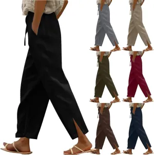 Linen Pants for Women 2025 Trendy Summer High Waist Elastic Lounge Pant Loose Fit Soft Lightweight Beach Trousers