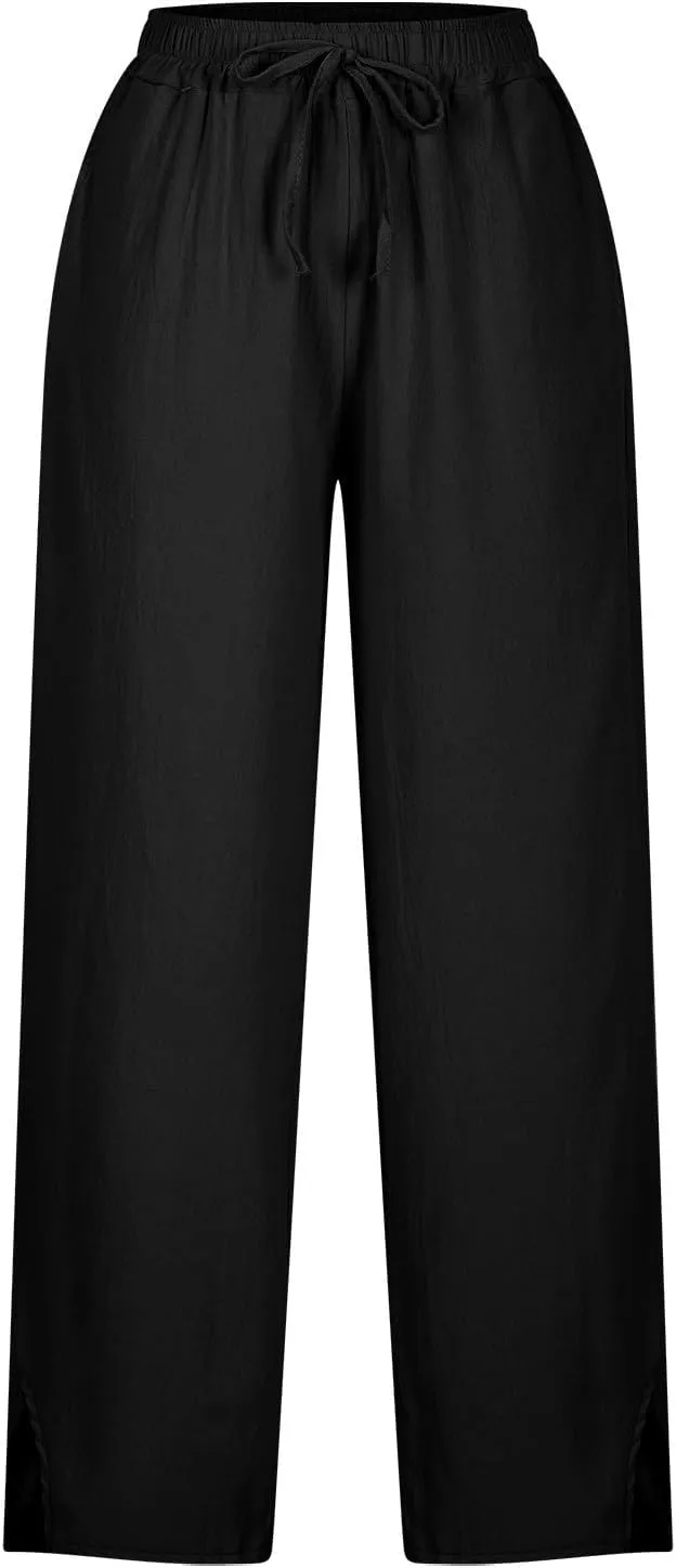 Linen Pants for Women 2025 Trendy Summer High Waist Elastic Lounge Pant Loose Fit Soft Lightweight Beach Trousers