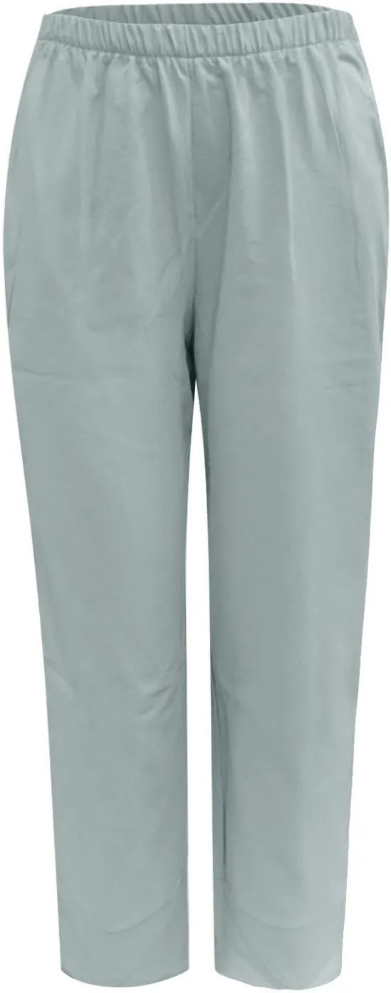 Linen Pants Women Casual Summer Capris Lightweight Cropped Pant Baggy Palazzo Pants Soft Wide Leg Trousers Pants with Pockets