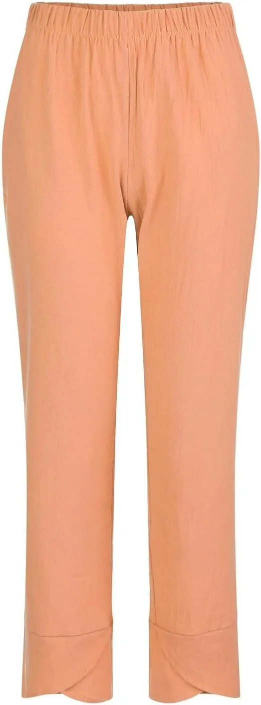 Linen Pants Women Casual Summer Capris Lightweight Cropped Pant Baggy Palazzo Pants Soft Wide Leg Trousers Pants with Pockets