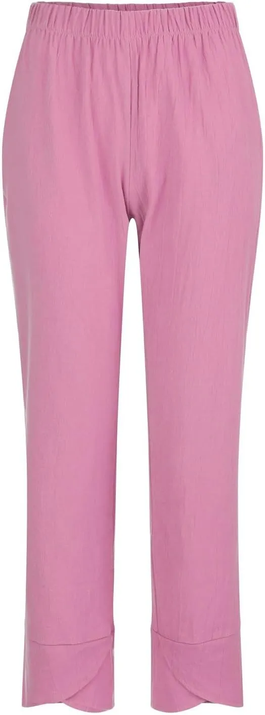 Linen Pants Women Casual Summer Capris Lightweight Cropped Pant Baggy Palazzo Pants Soft Wide Leg Trousers Pants with Pockets