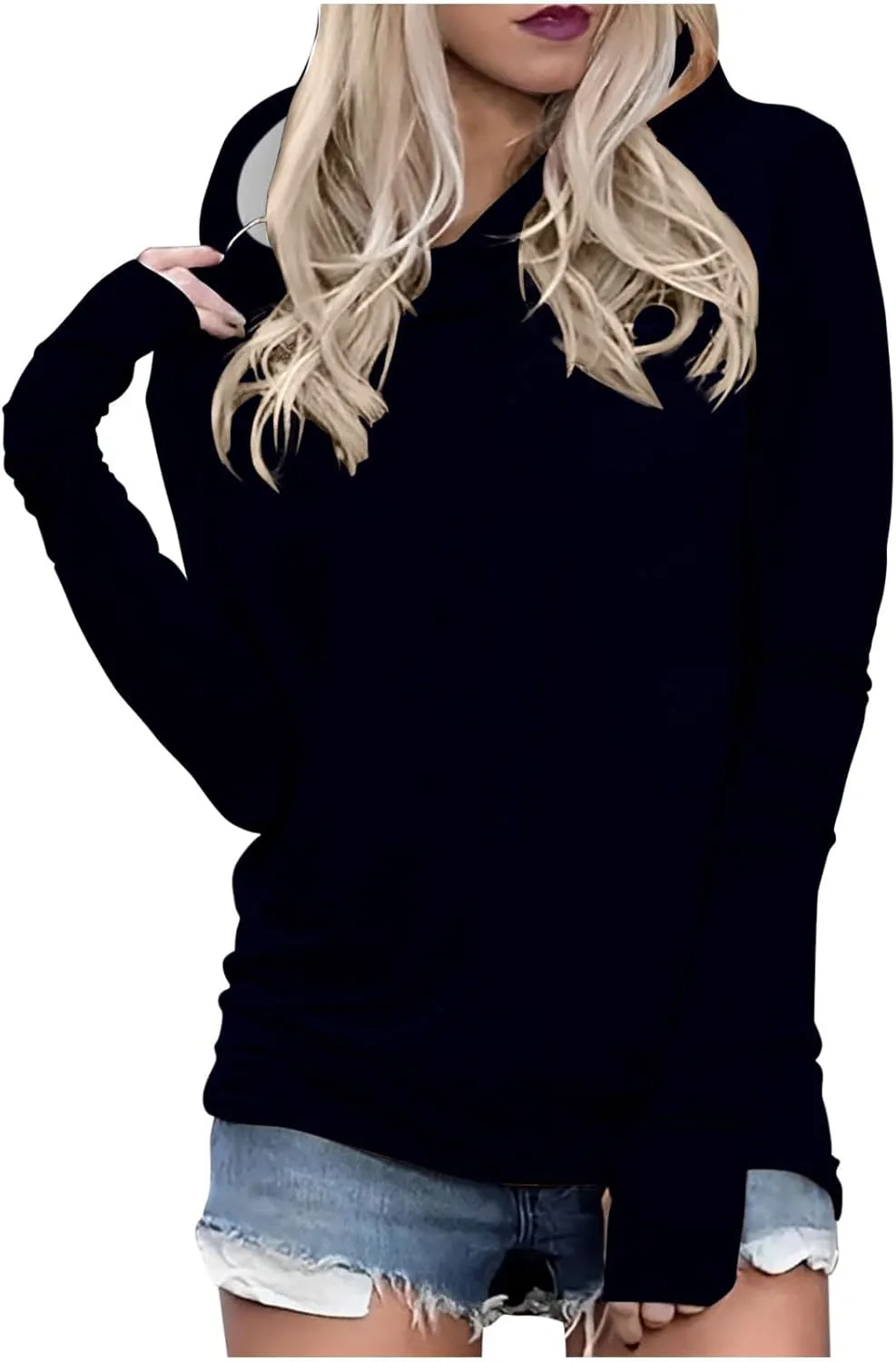Long Sleeve Shirts for Women Comfy Baggy Oversized Pullover Tops with Thumb Holes Hoodies Solid Color Tunic Blouses