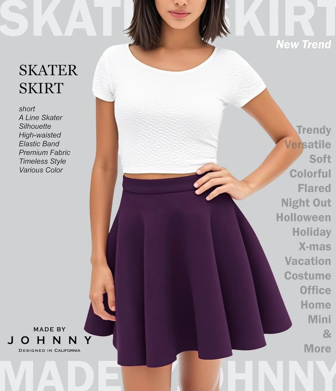 Made By Johnny Women's Basic Versatile Stretchy Flared Casual Mini Skater Skirt XS-3XL Plus Size