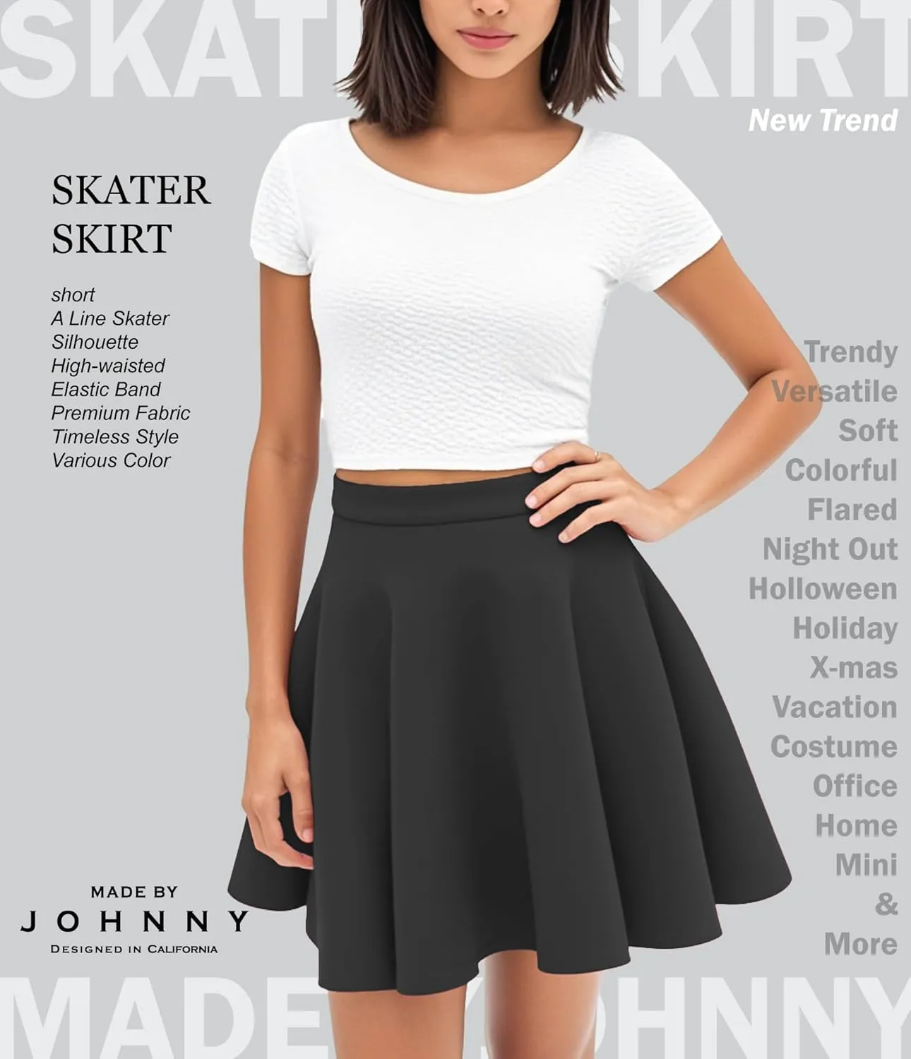 Made By Johnny Women's Basic Versatile Stretchy Flared Casual Mini Skater Skirt XS-3XL Plus Size