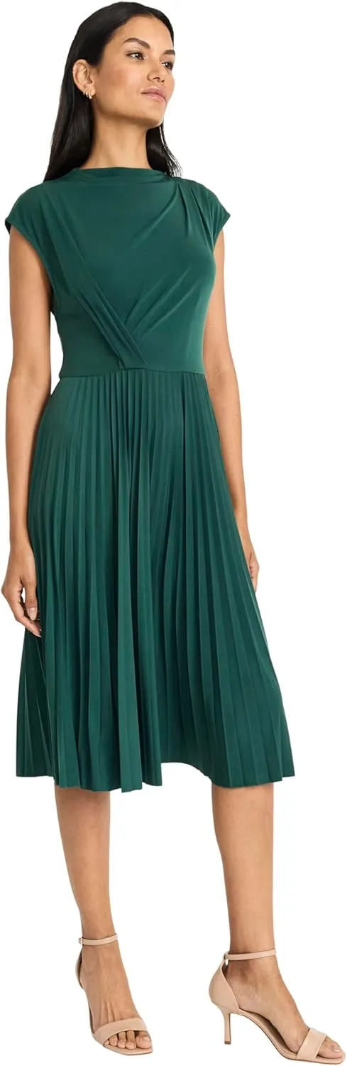 Maggy London Women's Elegant Midi A-line Cap Sleeve Pleated Skirt-Versatile Cocktail Wedding Guest Dress