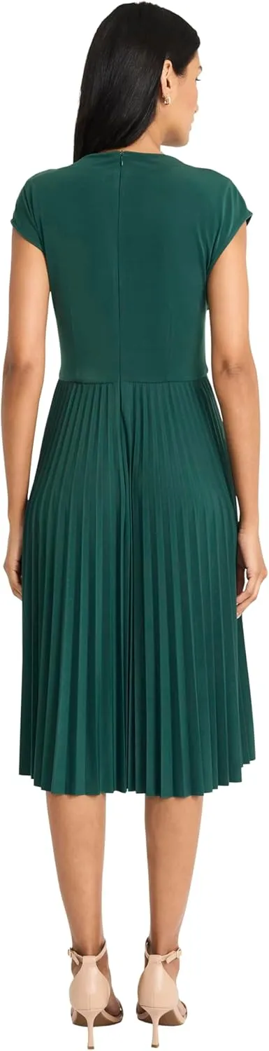 Maggy London Women's Elegant Midi A-line Cap Sleeve Pleated Skirt-Versatile Cocktail Wedding Guest Dress