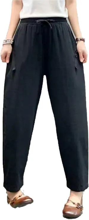 Maiyifu-GJ Women Linen Drawstring Cropped Pants Summer Soft Casual Elastic Waist Trousers Wide Leg Cropped Pant with Pockets