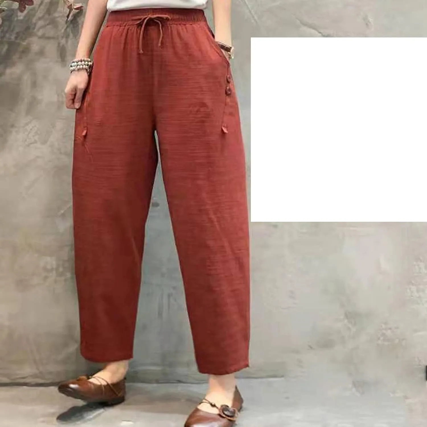 Maiyifu-GJ Women Linen Drawstring Cropped Pants Summer Soft Casual Elastic Waist Trousers Wide Leg Cropped Pant with Pockets