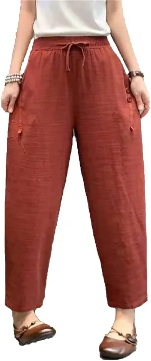 Maiyifu-GJ Women Linen Drawstring Cropped Pants Summer Soft Casual Elastic Waist Trousers Wide Leg Cropped Pant with Pockets