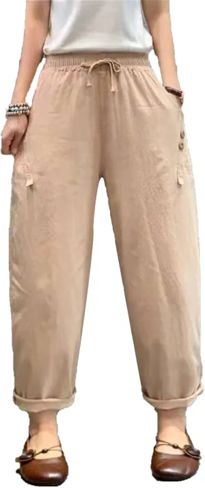 Maiyifu-GJ Women Linen Drawstring Cropped Pants Summer Soft Casual Elastic Waist Trousers Wide Leg Cropped Pant with Pockets