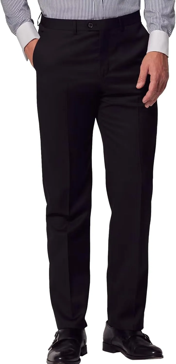 Men's Hidden Extendable Waist Fit Straight Legs Flat Front Wrinkle Free Mid-Rise Dress Pants