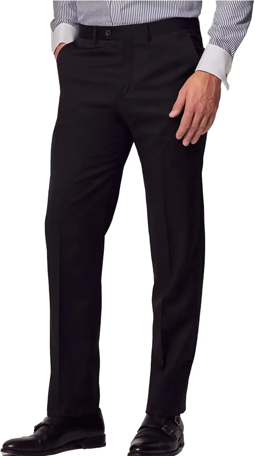 Men's Hidden Extendable Waist Fit Straight Legs Flat Front Wrinkle Free Mid-Rise Dress Pants