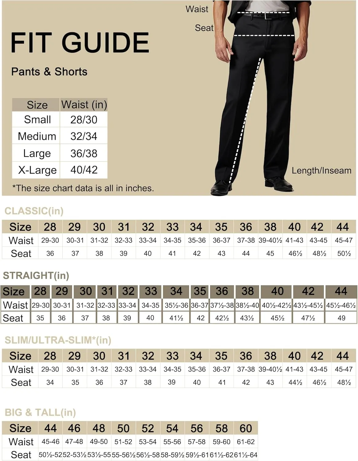 Men's Hidden Extendable Waist Fit Straight Legs Flat Front Wrinkle Free Mid-Rise Dress Pants