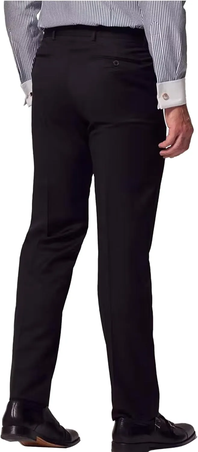Men's Hidden Extendable Waist Fit Straight Legs Flat Front Wrinkle Free Mid-Rise Dress Pants