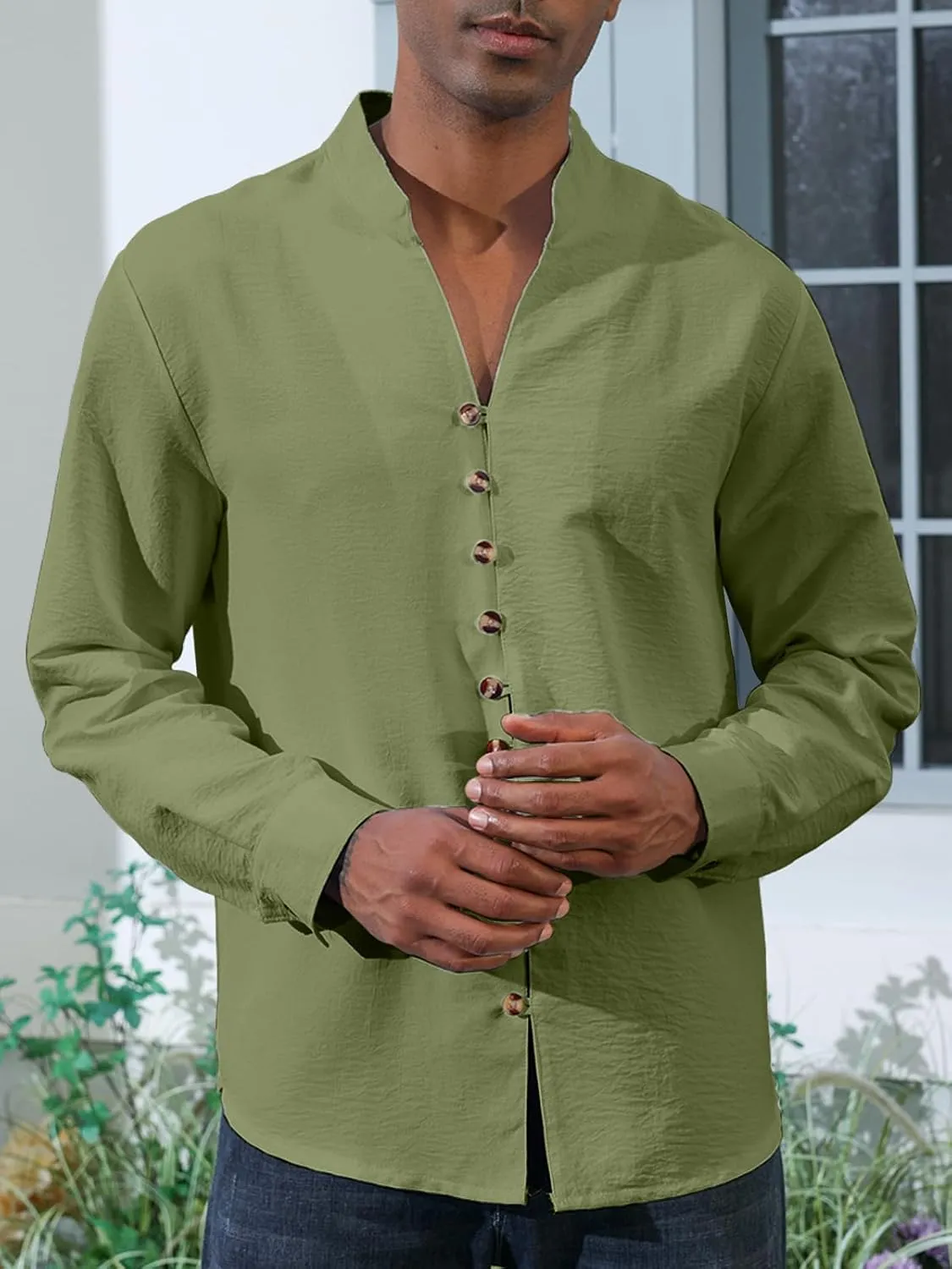 Mens Linen Shirt Short Sleeve Button Down Collar T Shirt Blouses Casual Solid Color Summer Vacation Beach Shirts