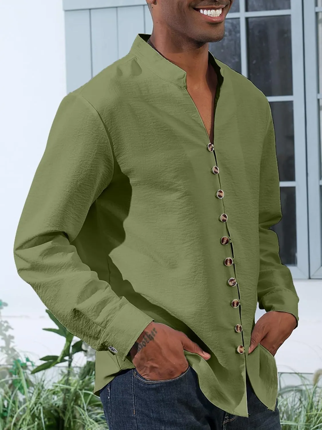 Mens Linen Shirt Short Sleeve Button Down Collar T Shirt Blouses Casual Solid Color Summer Vacation Beach Shirts