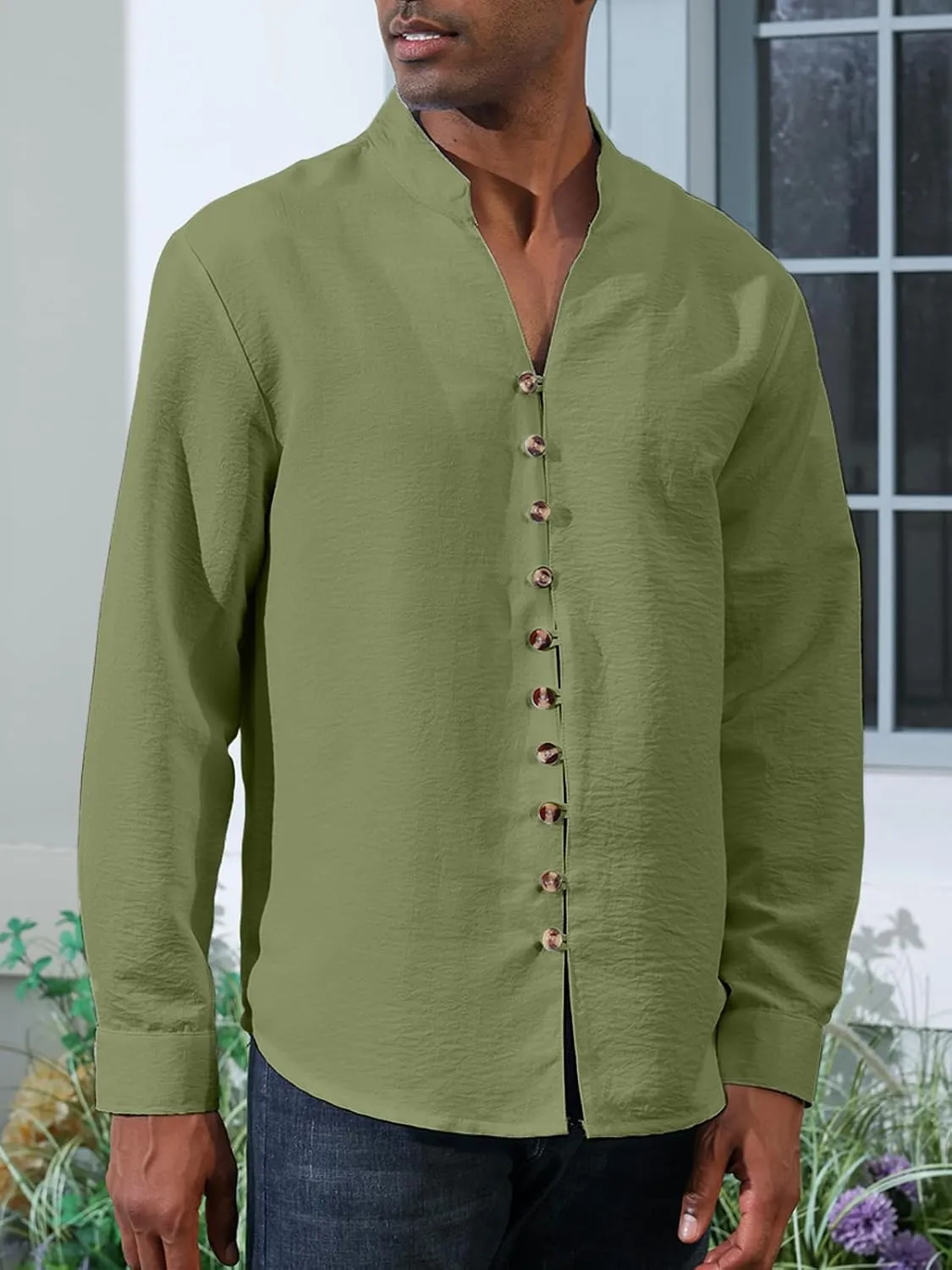 Mens Linen Shirt Short Sleeve Button Down Collar T Shirt Blouses Casual Solid Color Summer Vacation Beach Shirts
