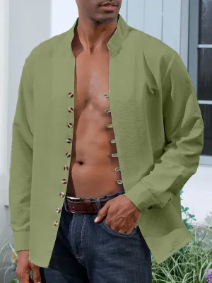Mens Linen Shirt Short Sleeve Button Down Collar T Shirt Blouses Casual Solid Color Summer Vacation Beach Shirts