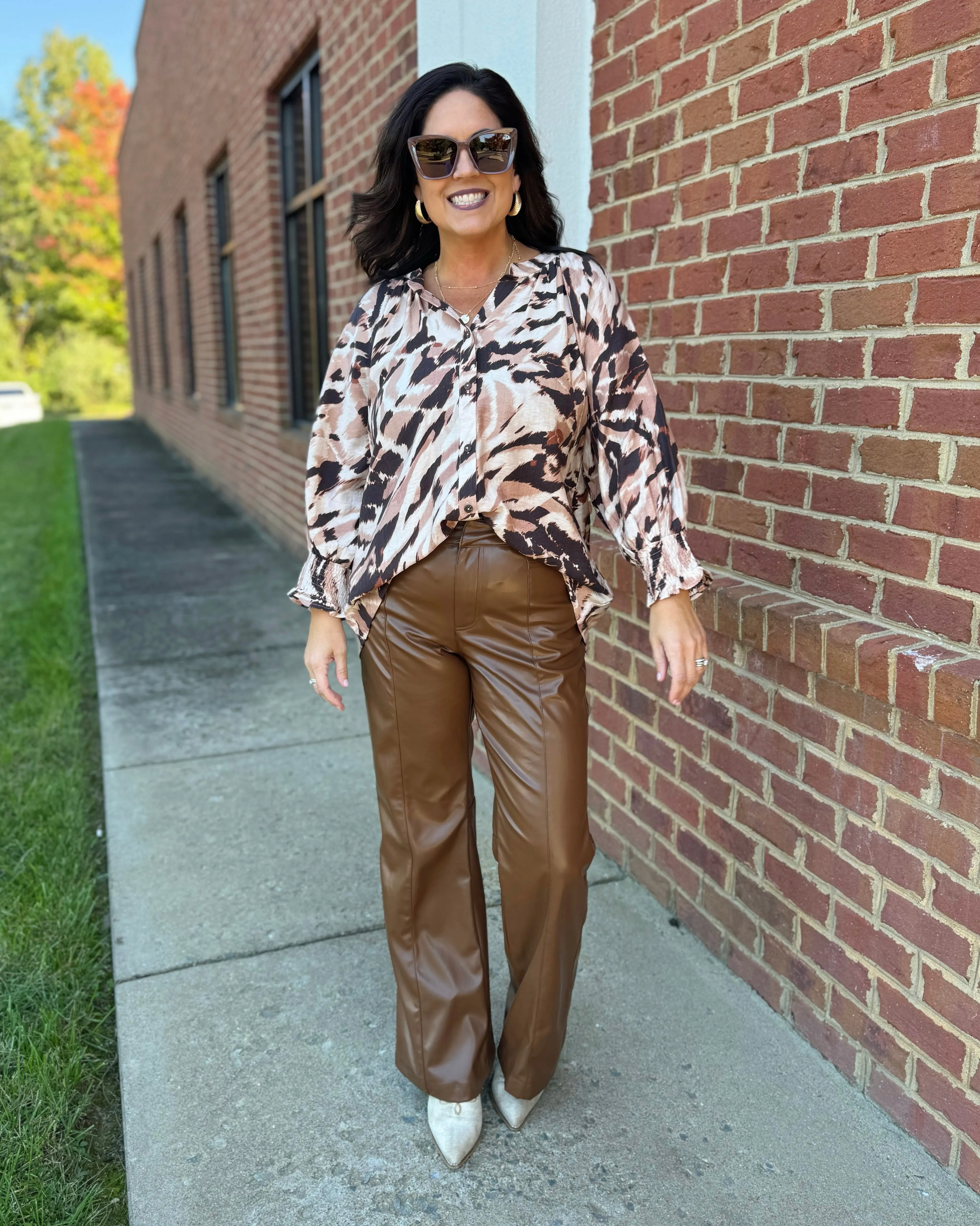 Naomi Faux Leather Flare Pants in Brown FINAL SALE