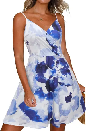 Newshows Women's Summer Dress 2025 Spaghetti Strap Sleeveless V Neck Casual Swing Sundress with Pockets