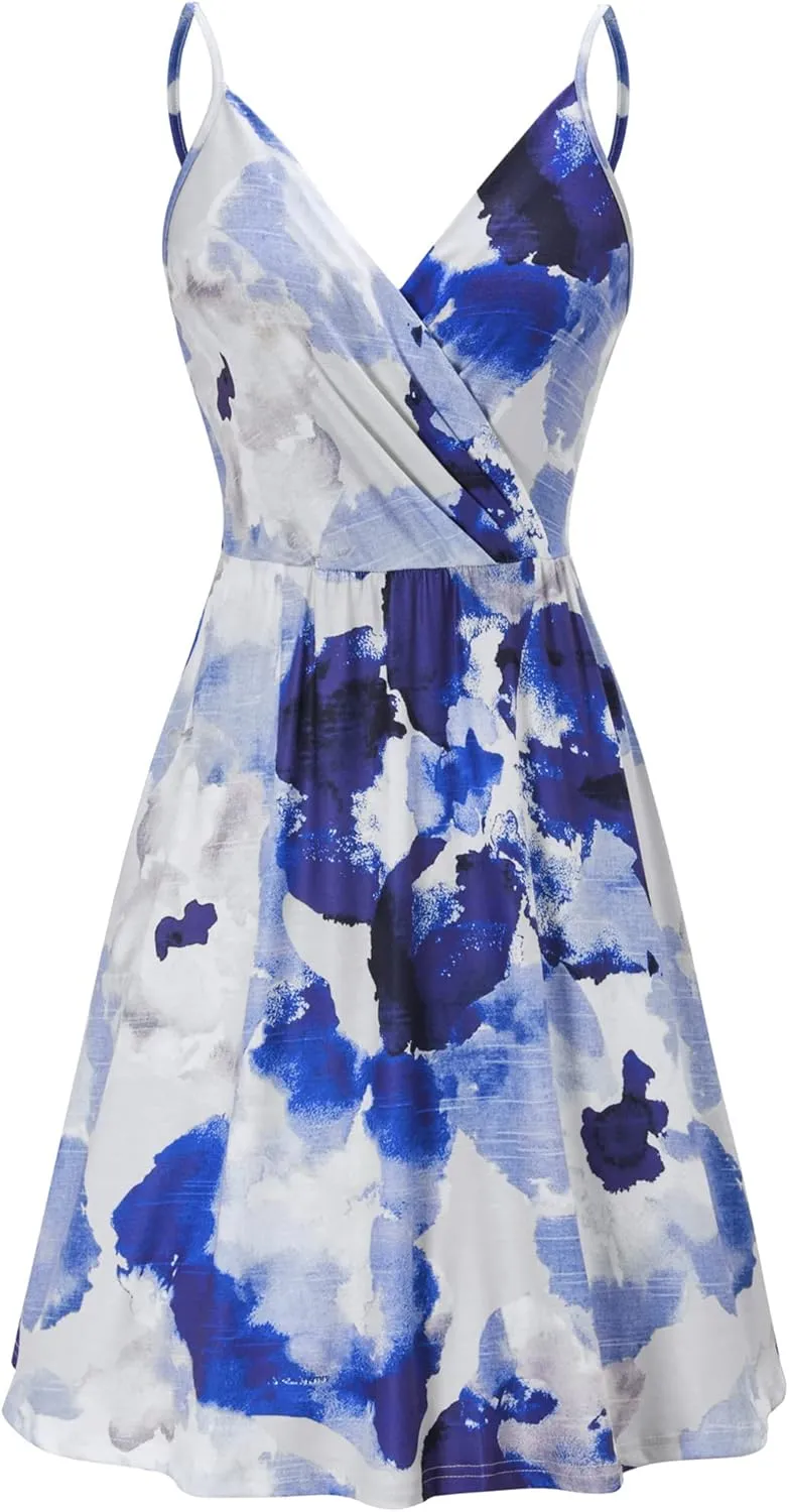 Newshows Women's Summer Dress 2025 Spaghetti Strap Sleeveless V Neck Casual Swing Sundress with Pockets