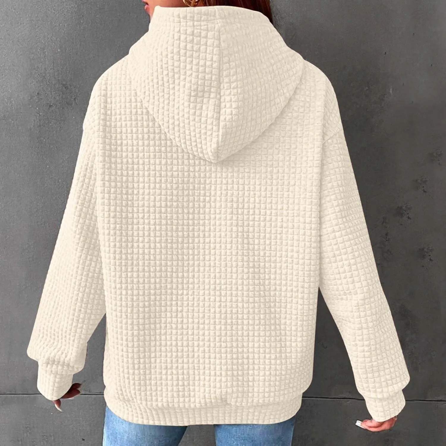 Oversized Hoodies for Women Waffle Pullover Casual Loose Fit Hooded Sweatshirt Long Sleeve Drawstring Tops