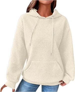 Oversized Hoodies for Women Waffle Pullover Casual Loose Fit Hooded Sweatshirt Long Sleeve Drawstring Tops