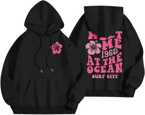 Palm Puff Oversized Hoodies for Women Teen Girls, Preppy Sweatshirt Long Sleeve Y2K Graphic Tees with Pockets