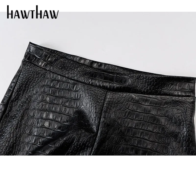 Pu Leather Strapless Crop Tube Tops Long Pants Two Piece Set