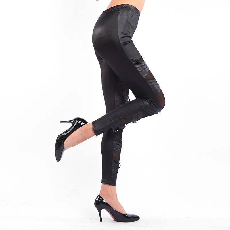 Punk rock metal leggings gothic lace up leggings