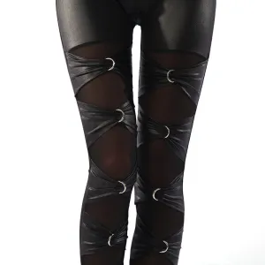 Punk rock metal leggings gothic lace up leggings