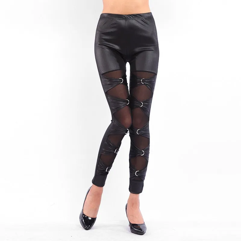 Punk rock metal leggings gothic lace up leggings