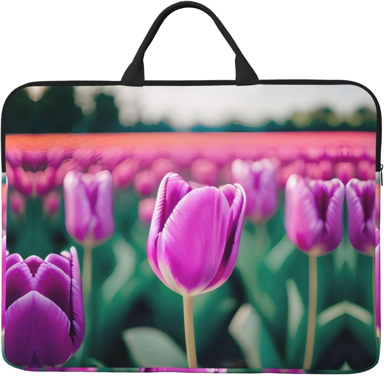Purple Tulips 14in Laptop Case Sleeve Bag  Versatile Shoulder Messenger Briefcase, Designed for Business Travel